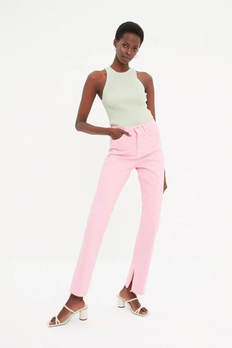 

Pink slit high waist Slim Flare Jeans TWOAW22JE0382