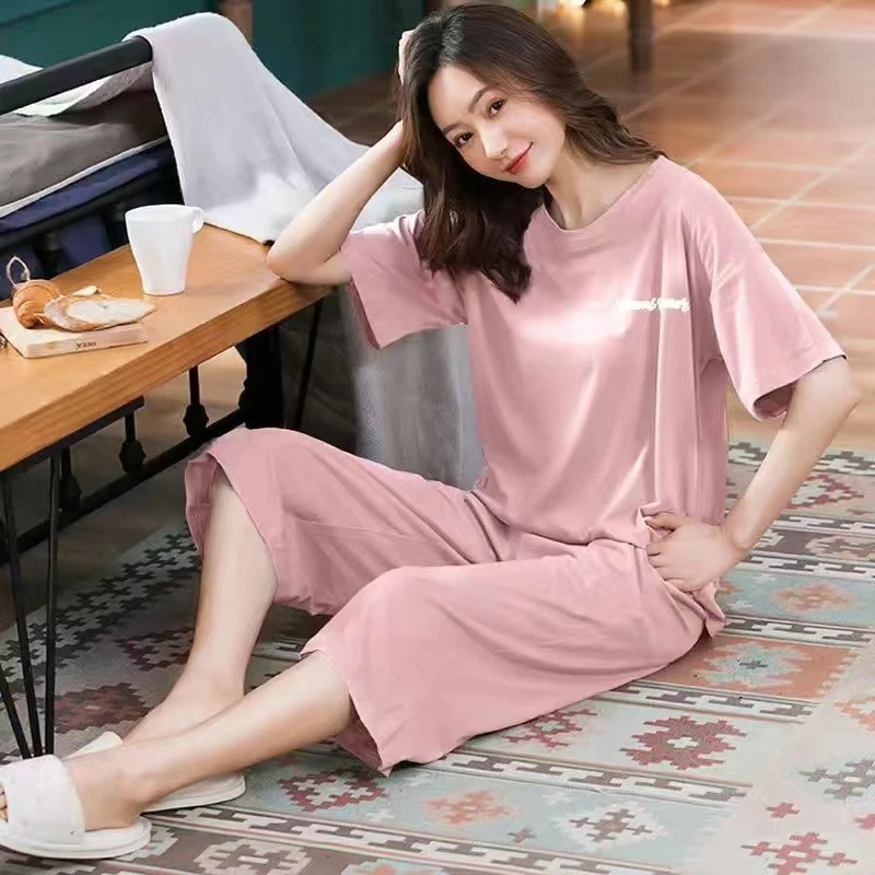 Autumn Thin 2pieces Pyjamas Set Women 2022 Cotton Round Neck Girls Pajamas Sets Teacup Cat Full Sleepwear Clothess Sleep Tops