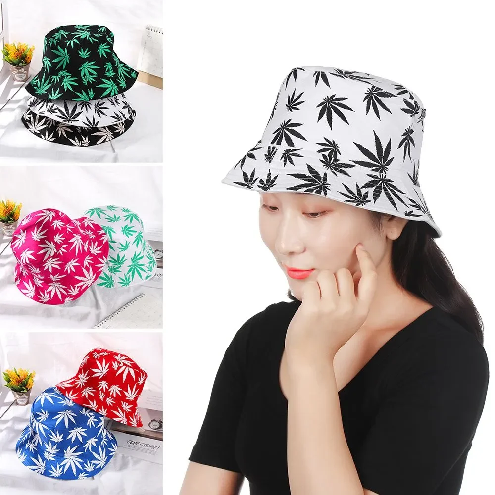 

Casual Cotton Fishing Hat Hip Hop Cap Maple Leaf Panama Bucket Hat Sun Flat Top Fisherman Hats Women Men Couple Caps