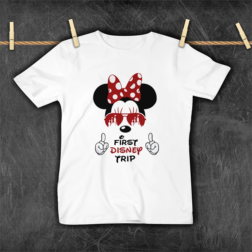 

Disney White New Brother And Sister Costume Minnie Print Outdoor Y2K Style Comfy High Quality 3-12T Size Child T Shirt Cheap Tee
