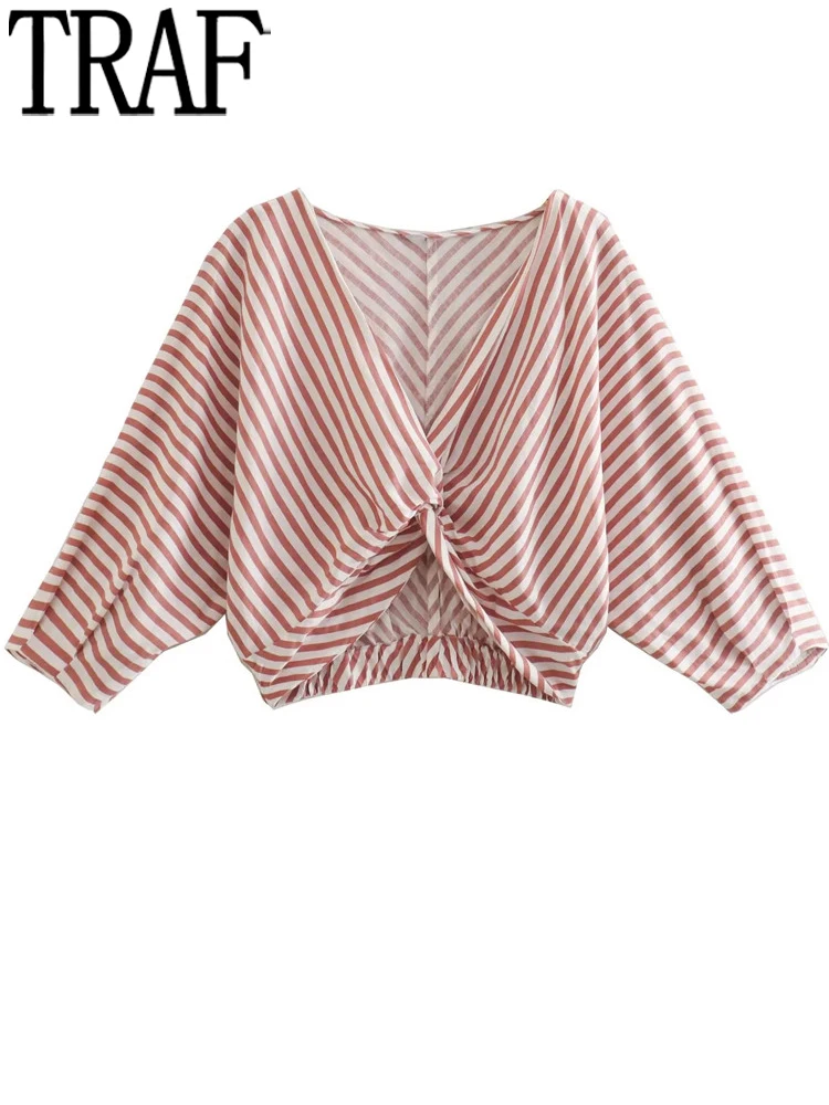 

Женский укороченный топ в полоску, с буффами на рукавах