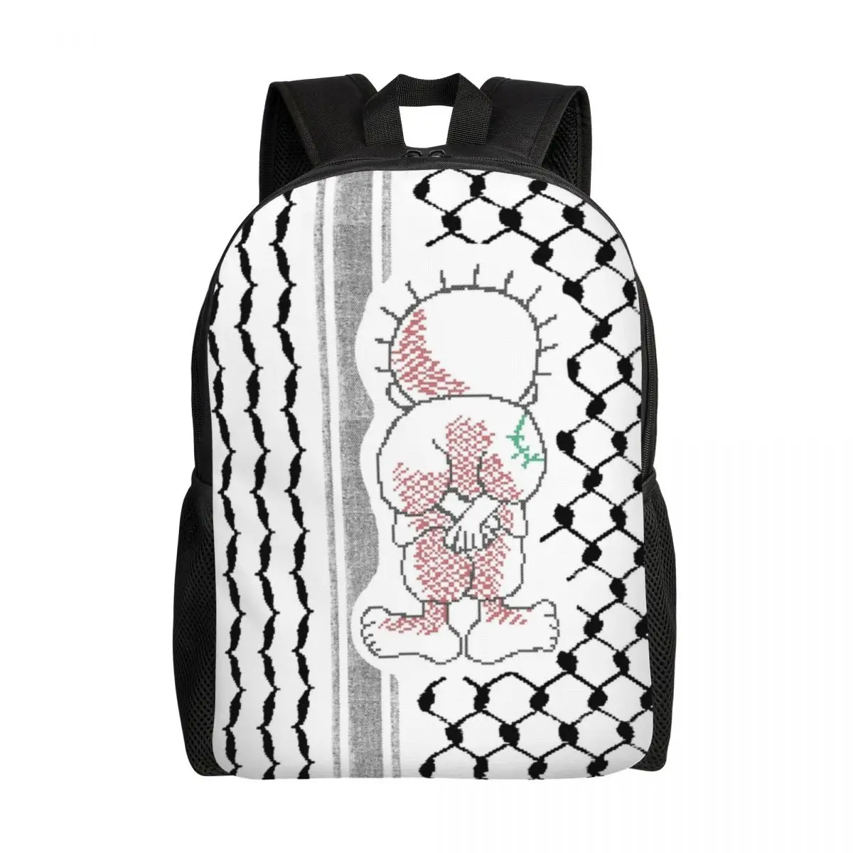 

Custom Palestinian Handalah Palestine Kufiya Pattern Backpacks Casual Bookbag for School College Tatreez Embroidery Bags