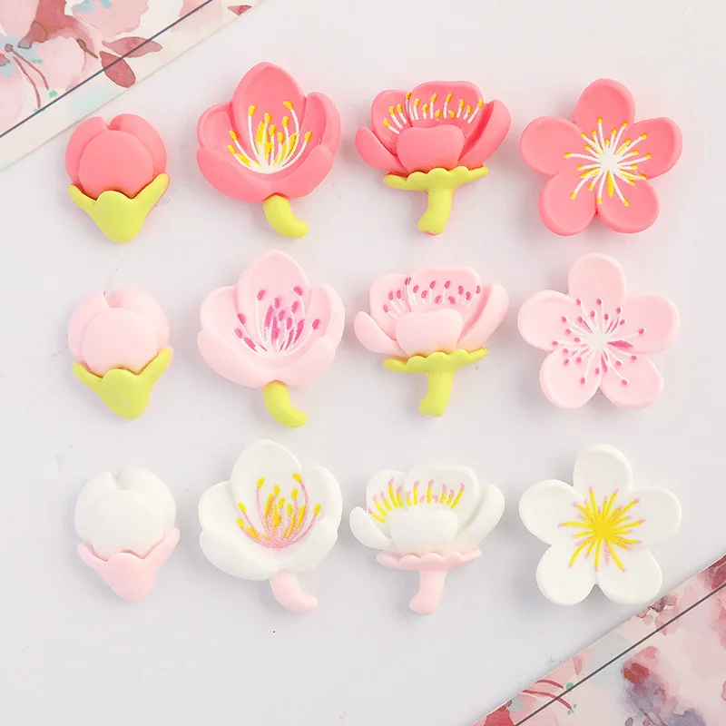 

100pcs Resin Sweet Peach Blossom Series Flat Back Cabochon Bud Blossom Charm DIY Scrapbook/Crafts Embellishment Phone Beauty