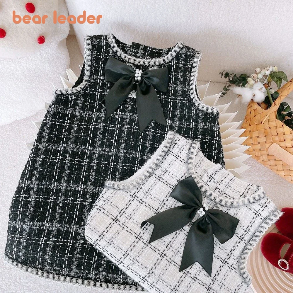 

Bear Leader Summer Girls Dresses Fashion Plaid Pattern Princess Dress Bow Baby Girl Clothes Sleeveless Vest Dresses Vestidos