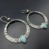 retro silver turquoise earrings european and american creative retro handmade large circle earrings exaggerated ear jewelry