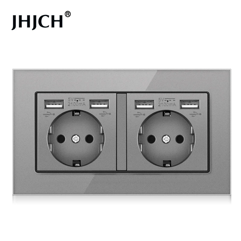 USB-розетка JHJCH европейского стандарта разъем питания 16 А немецкая панель четыре
