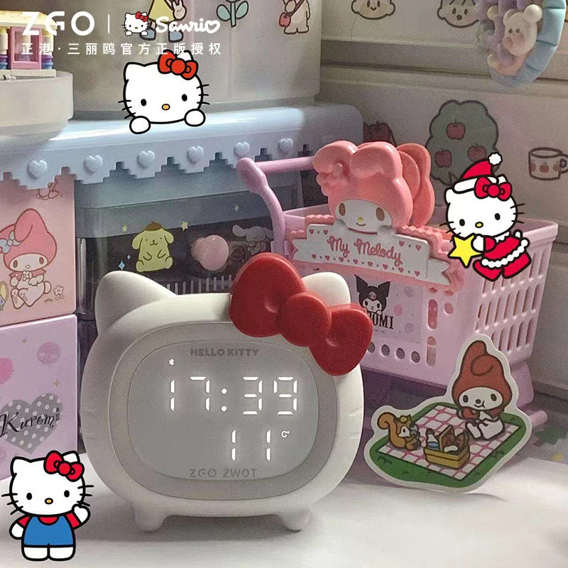 Sanrio Hellokitty Smart Alarm Clock Bluetooth Speaker LED Atmosphere Light Multi-function Night Lamp Birthday Gift Childen Girls