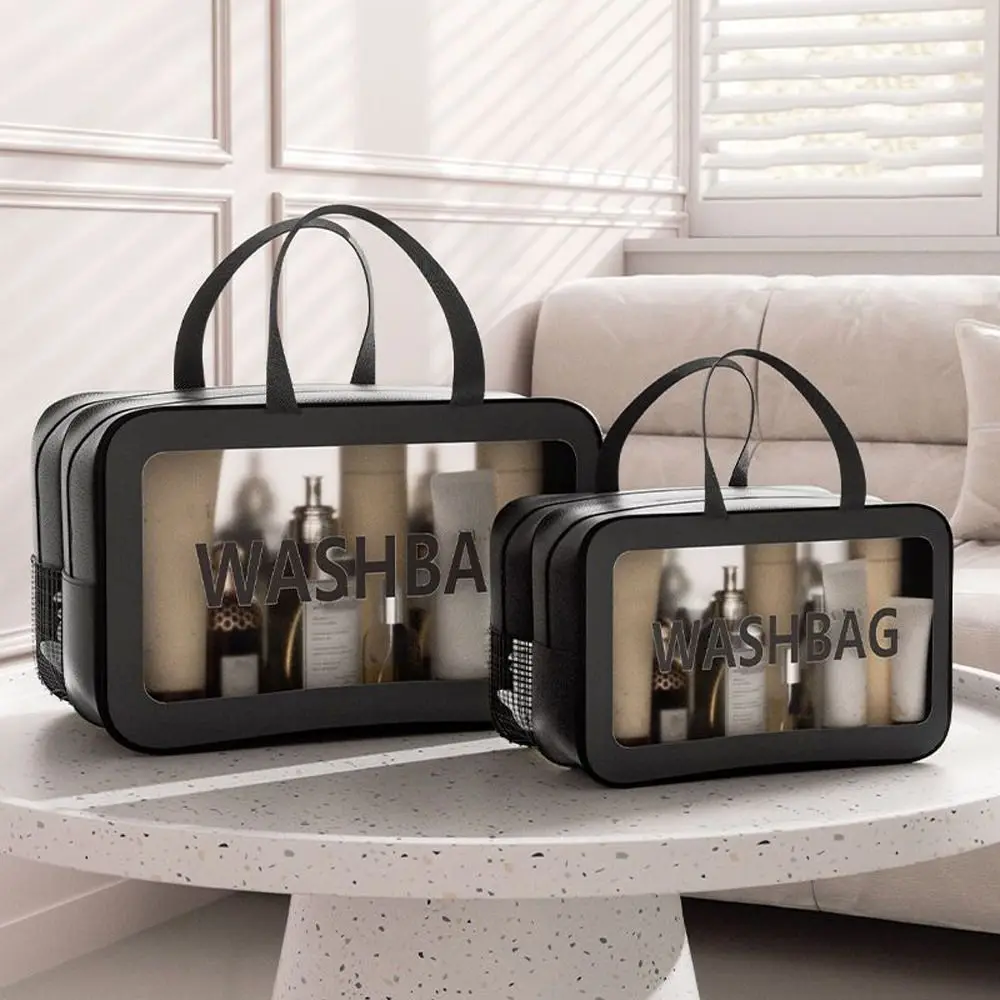 

Double Layer Dry Wet Separation Cosmetic Bag Elegant Letter Zipper Transparent PVC Outdoor