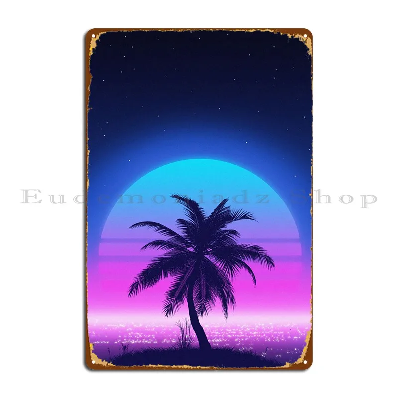 

80s Palm Sunset Metal Plaque Poster Classic Designer Wall Cave Cinema Custom Tin Sign Poster