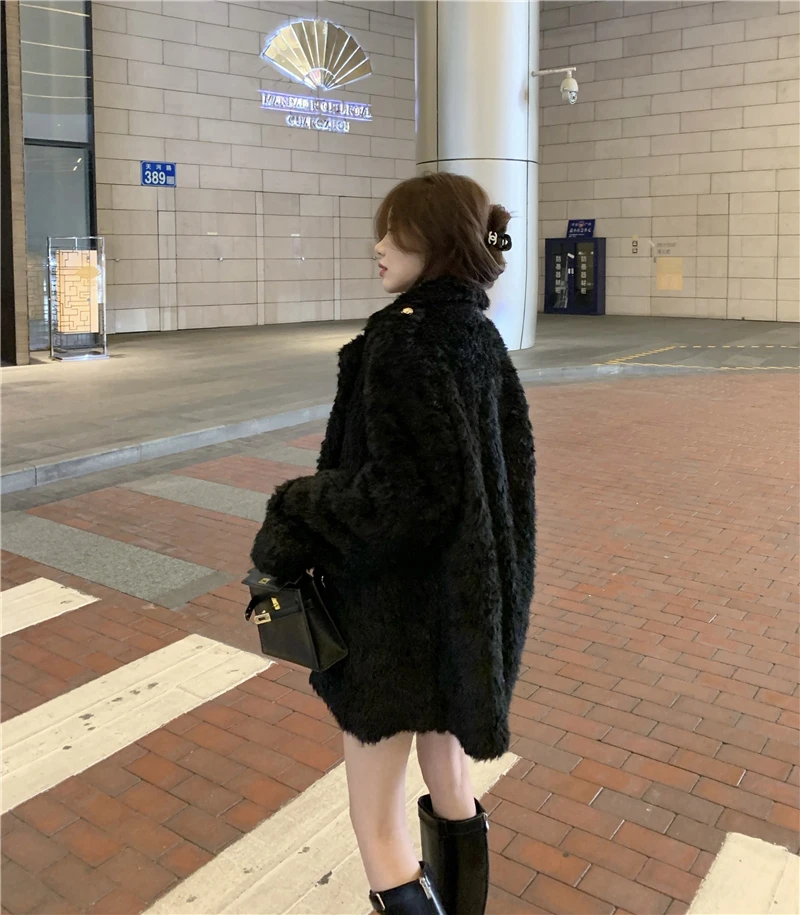 fur coat women Korean Chic Sheepskin Cashmere Coat Women's Winter Senior Retro Wool Coats Winter Warm Parkas