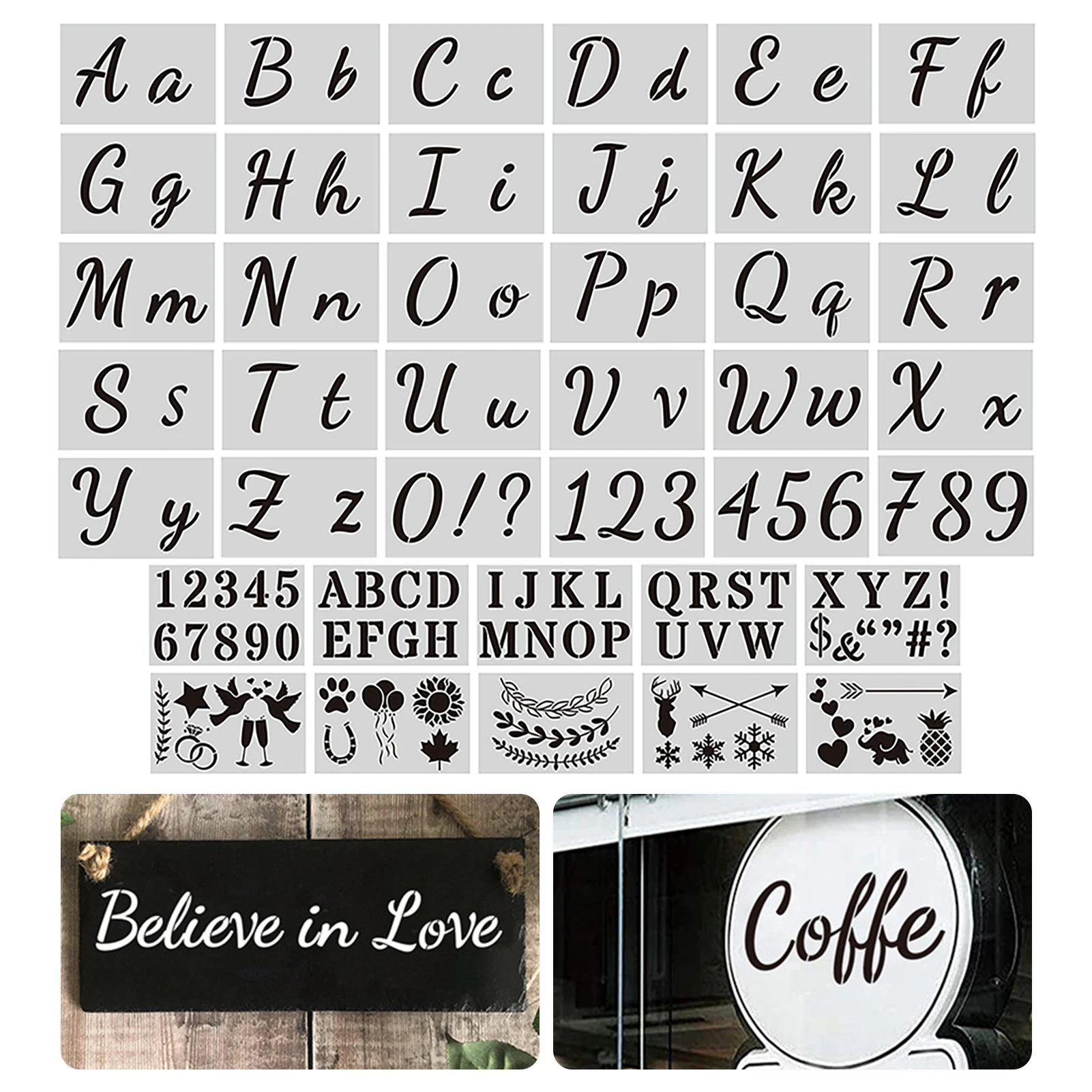 

40sheets/set Design Letter Stencil Large Lower Case School Kids Adults Easy Clean Drawing Template Reusable Plastic DIY Painting