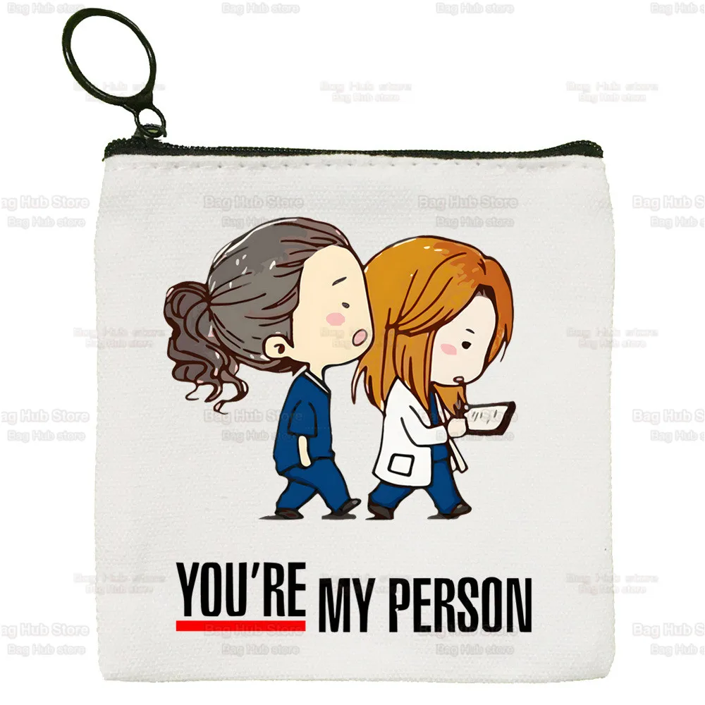 Greys Anatomy Cartoon Coin Purse Female Mini Canvas Art Cute You're My Person Doctor Key Case Coin Purse Student Wallet