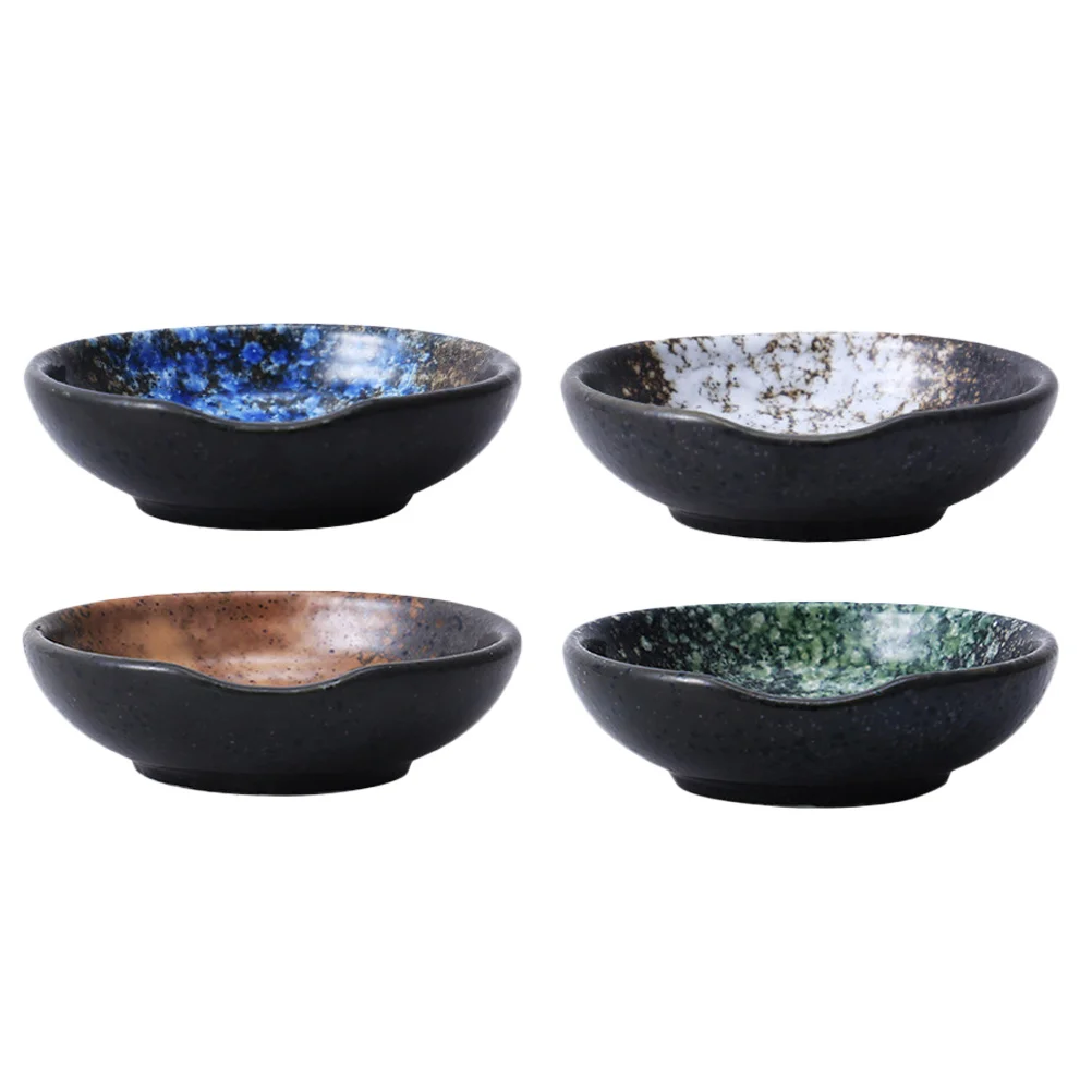 

4 Pcs Decorative Tray Appetizer Dish Food Tray Sauce Dipping Dish Plastic Bowl Set Seasoning Dishes Saucer Ceramic Side Dish