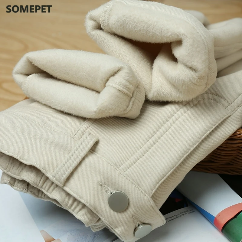 Джинсы женские зимние с высокой талией мягкие свободные брюки из денима уличная