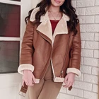 Ailegogo Новая зимняя женская теплая дутая куртка из искусственной кожи из искусственной овечьей шерсти, кожаная куртка с поясом Moto Байкер Дубленка черная одежда оверсайз