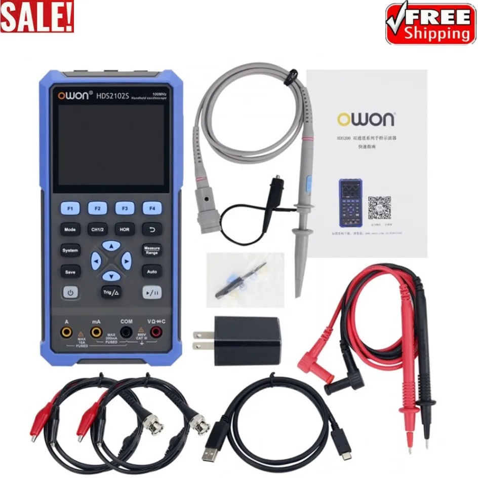 

HDS2102S 3-In-1 100MHz Handheld Oscilloscope 500MSa/s + Multimeter + Generator