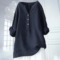 2022 spring summer women shirt elegant linen button long sleeve women pullover top s 5xl
