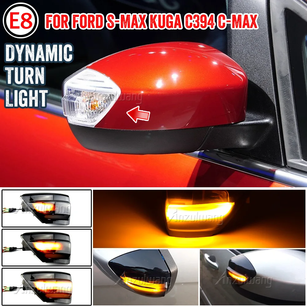 

2X LED Dynamic Turn Signal Light Side Mirror Sequential Blinker Indicator Lamp For Ford S-Max 07-14 Kuga C394 08-12 C-Max 11-19
