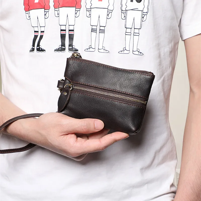 

Men Fashion Designer Genuine Leather Vintage Car Key Bag Card Holder Coin Purse Key Bag Zipping Casual Bag with Wristband Daily