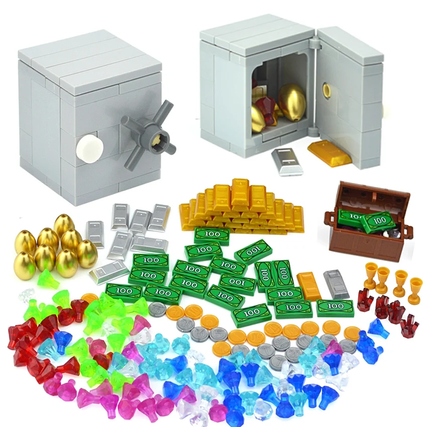

Moc Treasure Box Diamond Coin Ore Gold Silver Cash Money Set Accessories Kids Toys For Children Compatible City Building Blocks