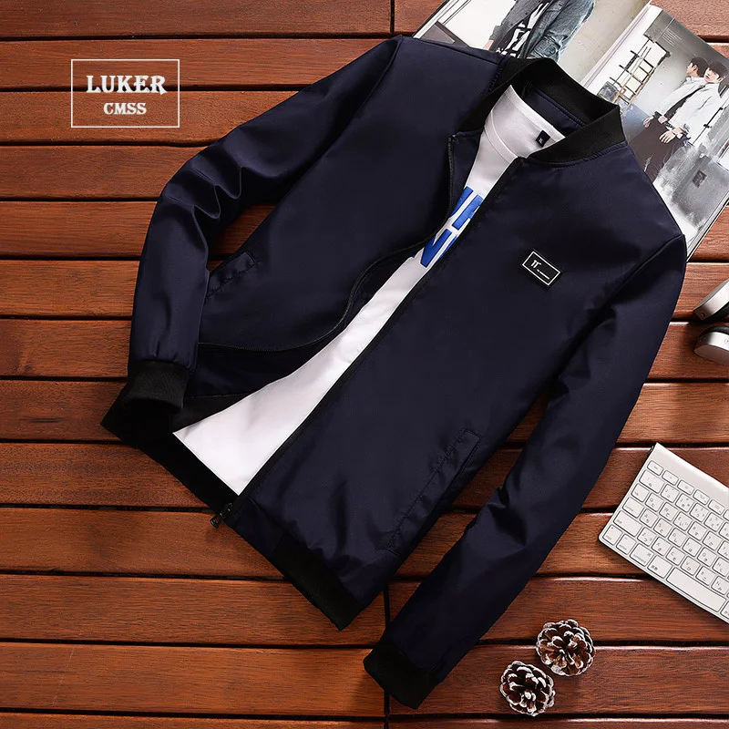 

LUKER CMSS Summer Autumn Mens Jacket Stand Collar Windbreaker Male Blue Baseball Jackets Casual Thin High Quality Size M-4XL LH2