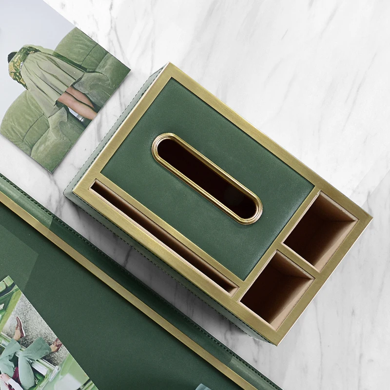 

High-end luxury multi-purpose leather tissue box remote control tray light luxury leather tissue box creative ornaments