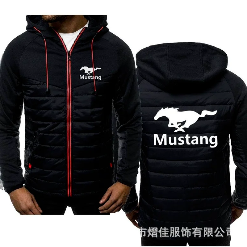 

New Winter Men's Hoodies mustang Logo Coat Zipper Hooded Jacket Cotton Coat Slim Fit Fashion Thicken Warm Outwear Man Tracksuit