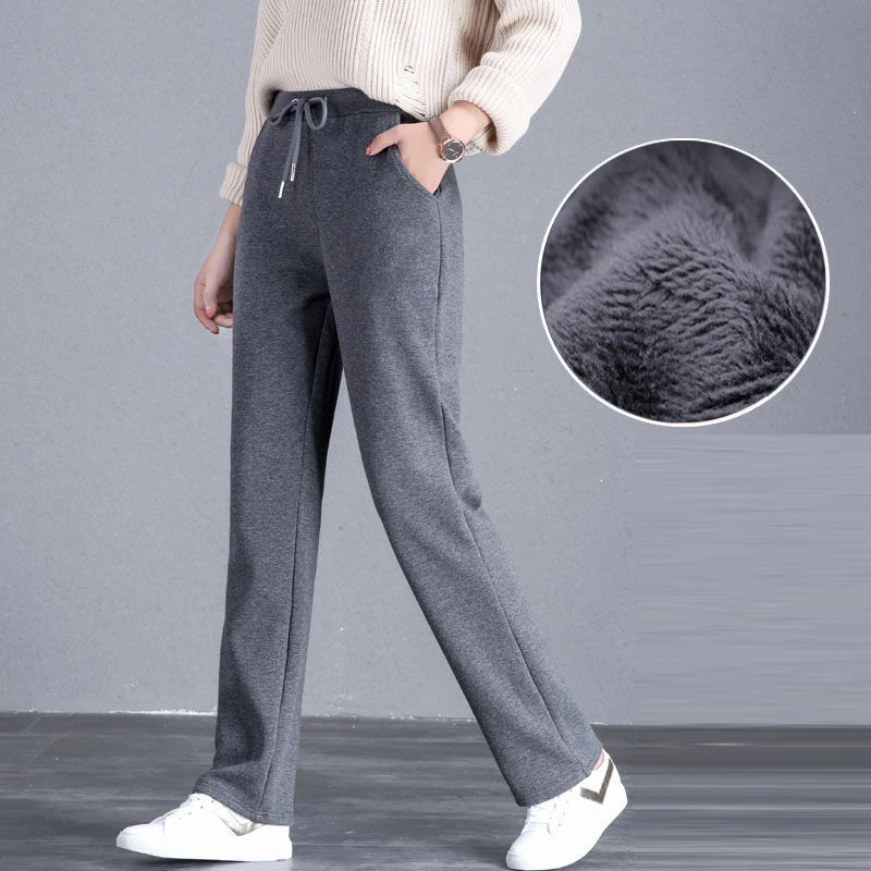 

Casual Winter Plus Velvet Sweatpant Women Solid Drawstring High Waist Pantalones Oversized Stretch Pocket Thick Jogger Pant 3xl