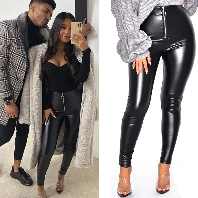 

High Waist Faux Leather Black Red Pants for Women Bodycon Push Up Leather Pencil Pants Sexy Streetwear PU Legging Mujer Trousers