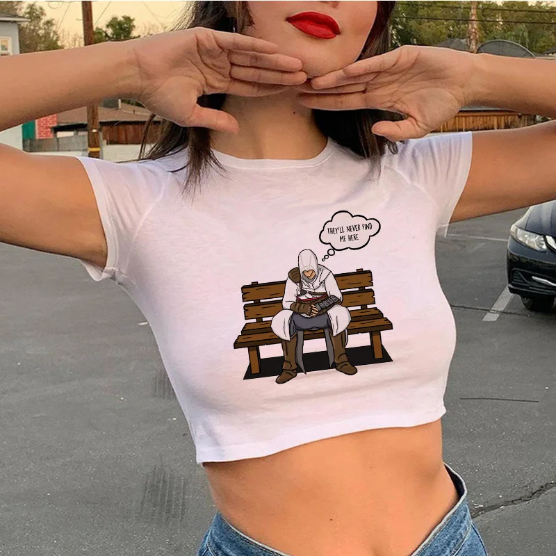 Футболка Assassins Creed Женская в Корейском стиле кроп-топ Харадзюку Милая футболка с