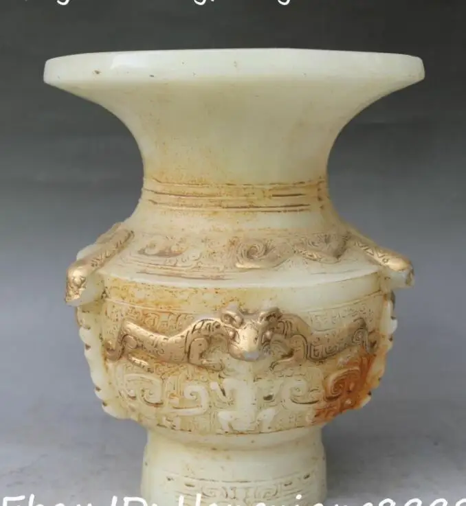 

China Old Jade Gilt Fengshui Pixiu Brave troops Beast Bottle Pot Vase Jar Jug