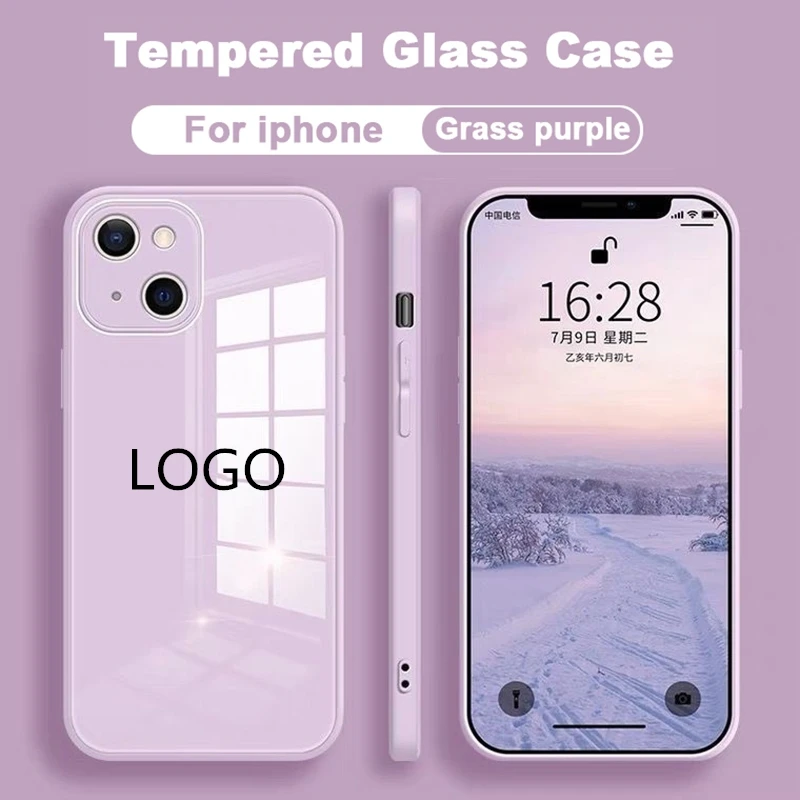 

Luxury Square Tempered Glass Phone Case For iPhone 13Mini 11 12 Pro Max Mini XS XR X 6 7 8 Plus SE 2020 Silicone Hard Back Cover