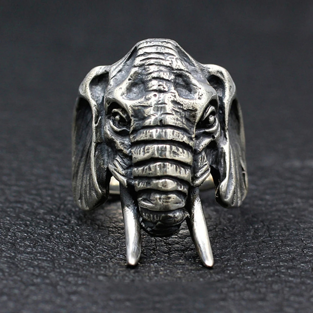 

Punk Vintage Stainless Steel Elephant Ring Unique Motorcycle Animal Men's and Women's Rings Fashion Jewelry Gifts Wholesale