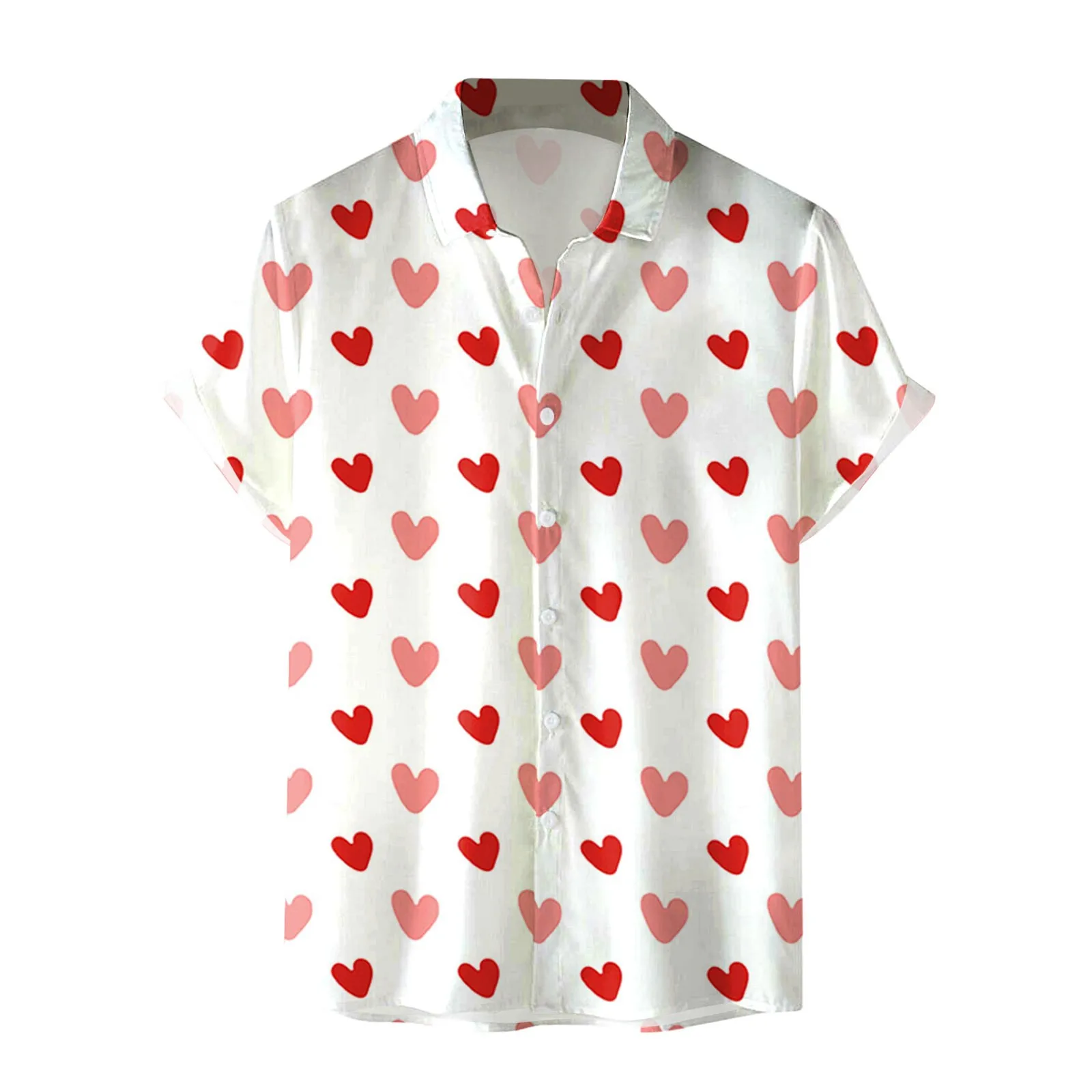 

Mens Valentine 3D Digital Printing Pocket Buckle Lapel Short Sleeve Shirt