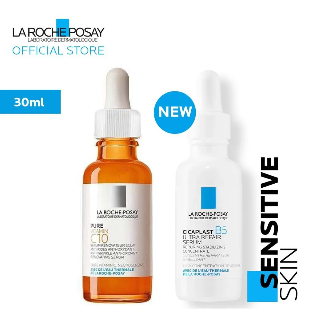 

La Roche-Posay Cicaplast B5 Ultra Repair Essence & Pure Vitamin C Facial Serum With Salicylic Acid 30ml Brighten Sensitive Skin