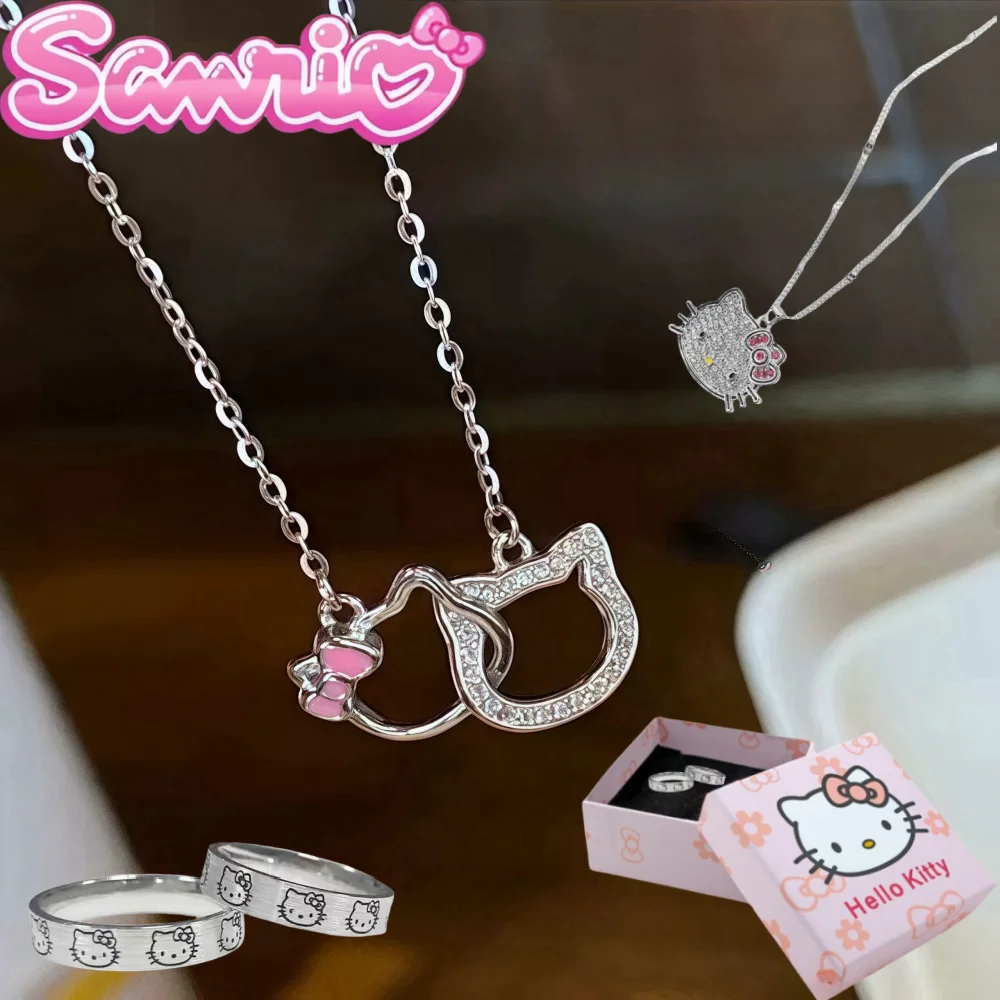 Кавайное аниме Saniro ожерелье кольцо HelloKitty Girl ювелирные изделия с кристаллами