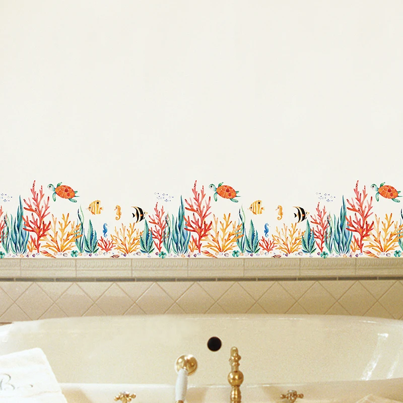 

Детские Настенные Стикеры с морскими растениями, художественный декор для гостиной, спальни, детской, Настенная Наклейка для телевизора, ди...