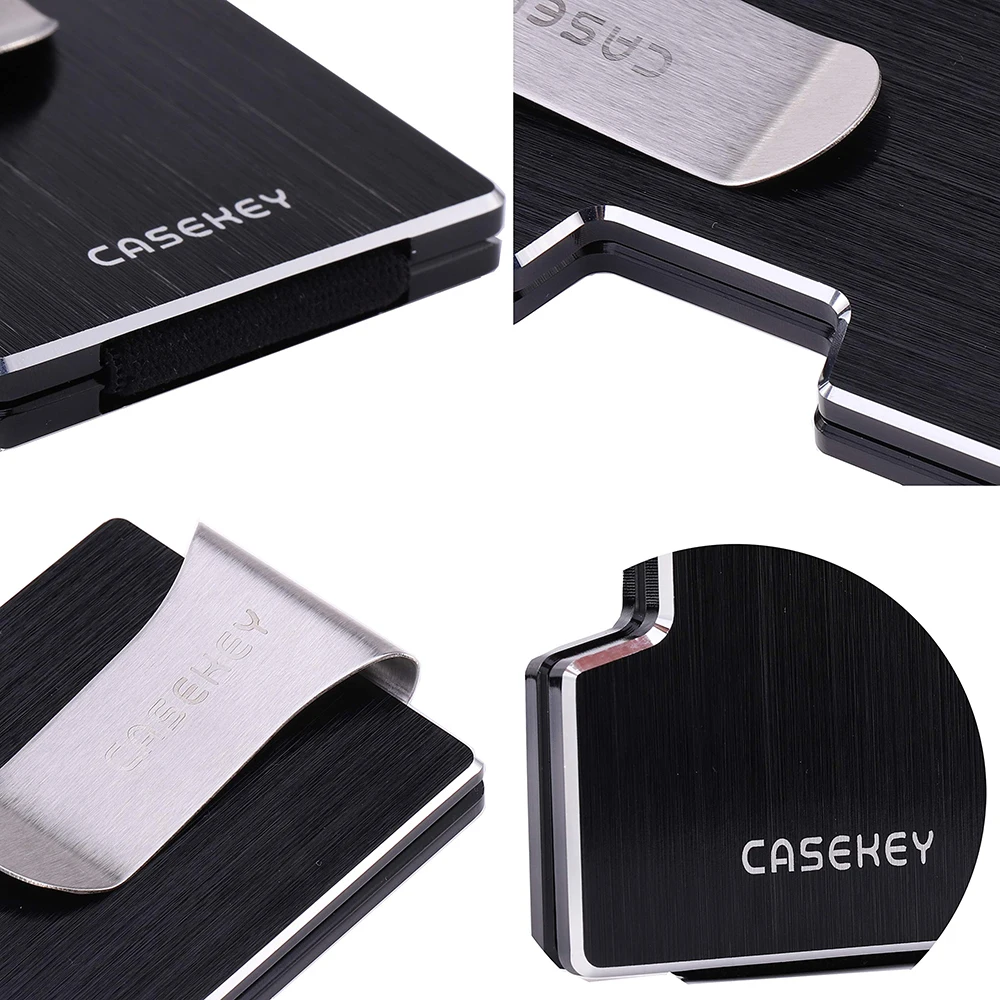 CASEKEY Brushed Aluminum Credit Card Holder Men Wallet Card Case Rfid Blocking Slim Metal Cardholder Laser Logo Money Clip