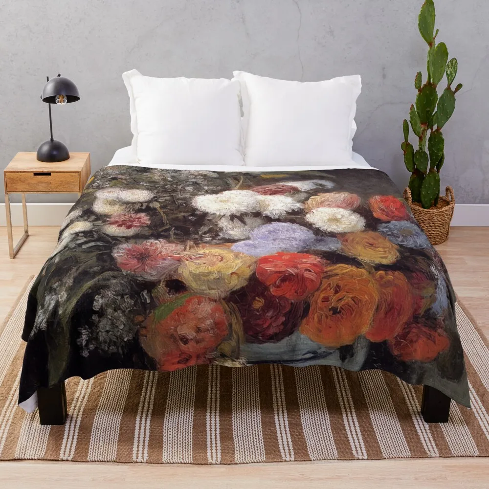 Смешанные цветы в горшке из посуды-Пьера-Аугуста Renoir одеяло для пикника дивана