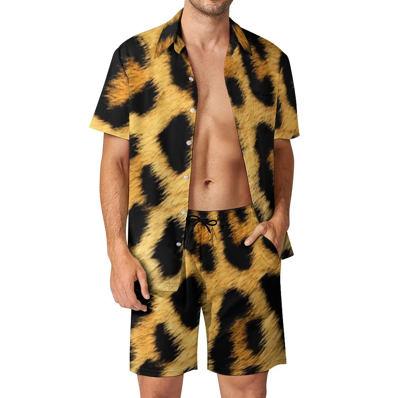 

Мужские комплекты с леопардовым принтом, модные повседневные шорты с животными, летний Гавайский комплект с рубашкой для отпуска, дизайнерский костюм большого размера с коротким рукавом, подарок