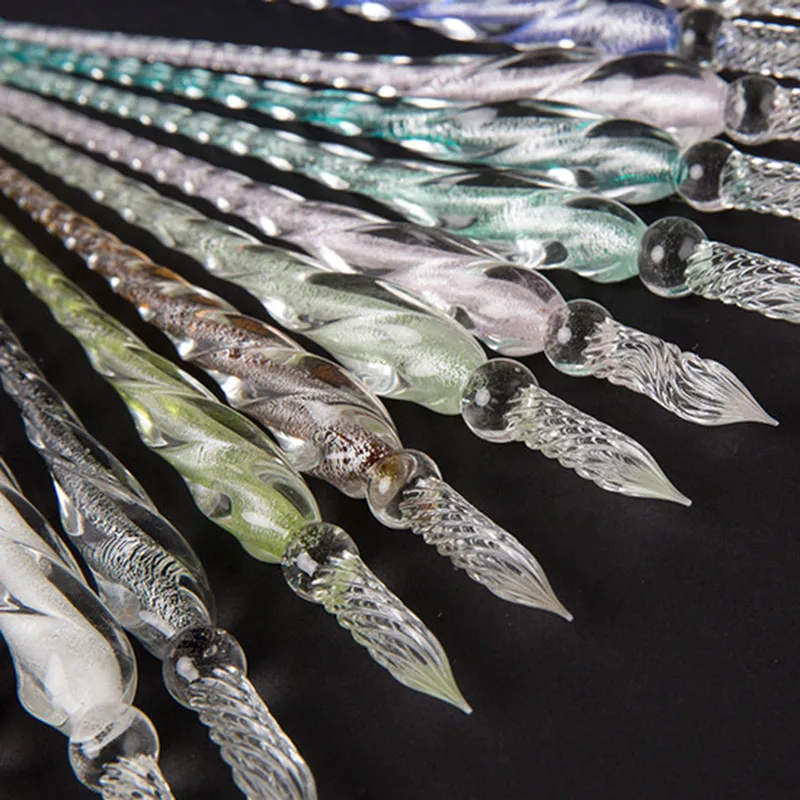 

Fashion Design High Borosilicate Glass Dip Dipping Pen Artistic Colored Ink Stained with Water Transparent Signature Pen SP99