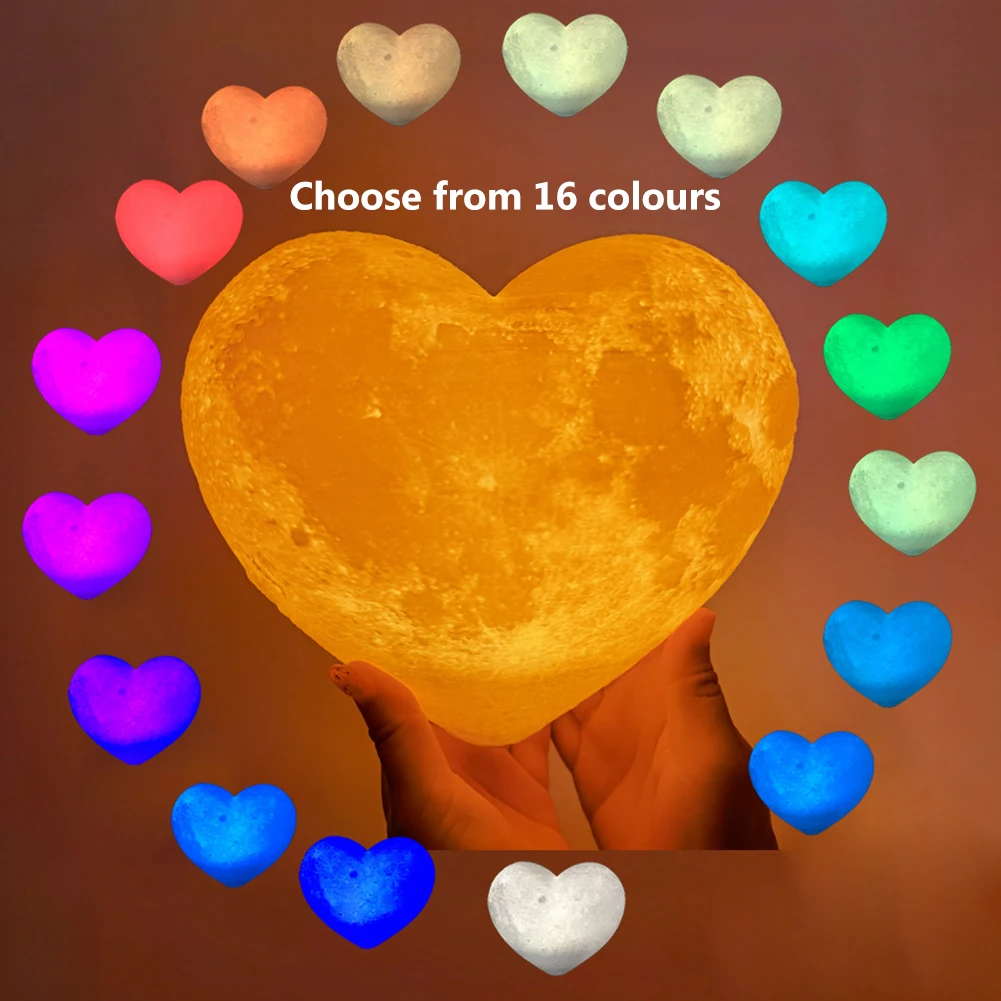 

3D Printing Moon Night Light Heart-shaped USB Rechargeable Desktop Bedside Lamp Touch Kids Children Decor Holiday Christmas Gift