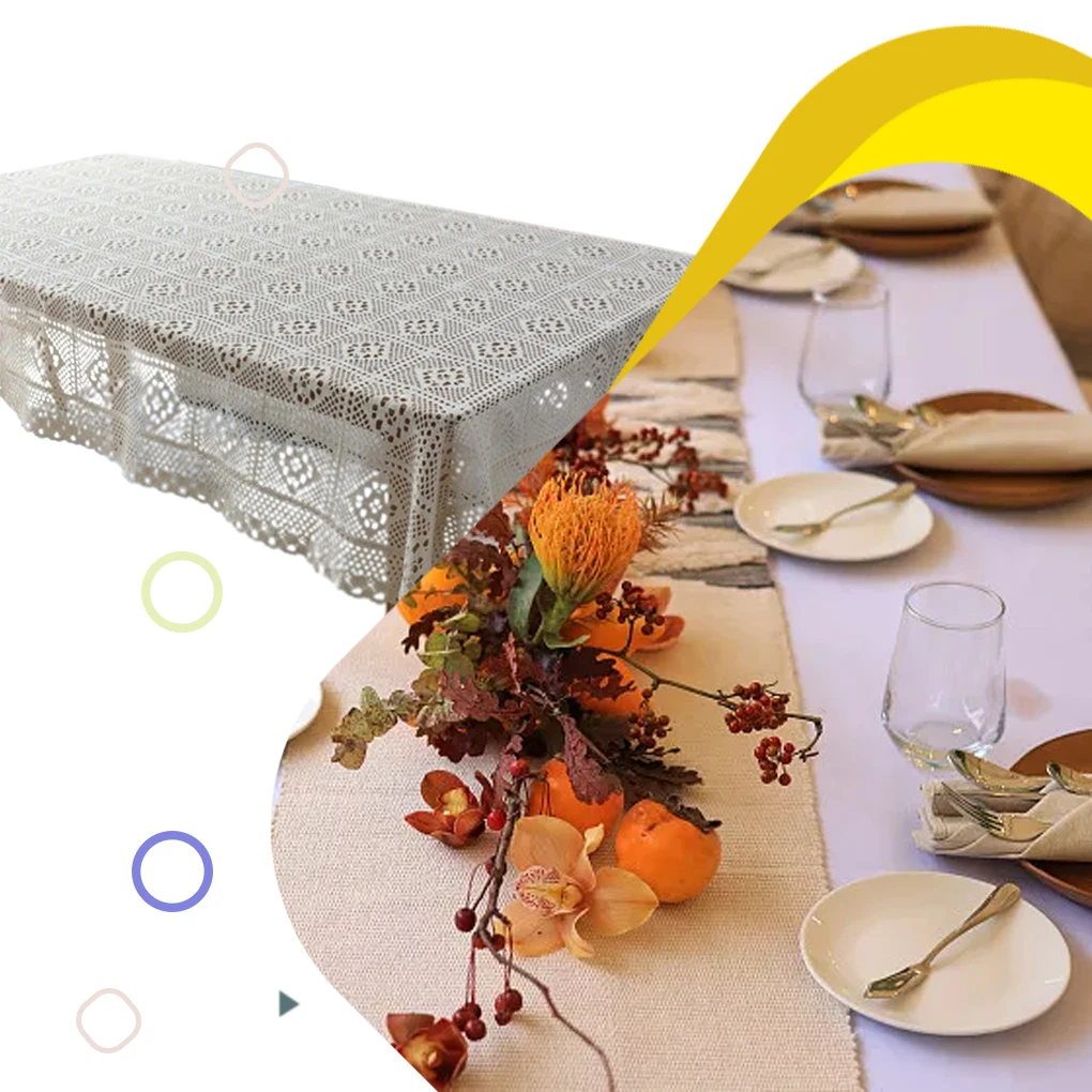 

Multifunctional Hollow Vintage Table Cover Charming Atmosphere Linen Tablecloth Good Decorations