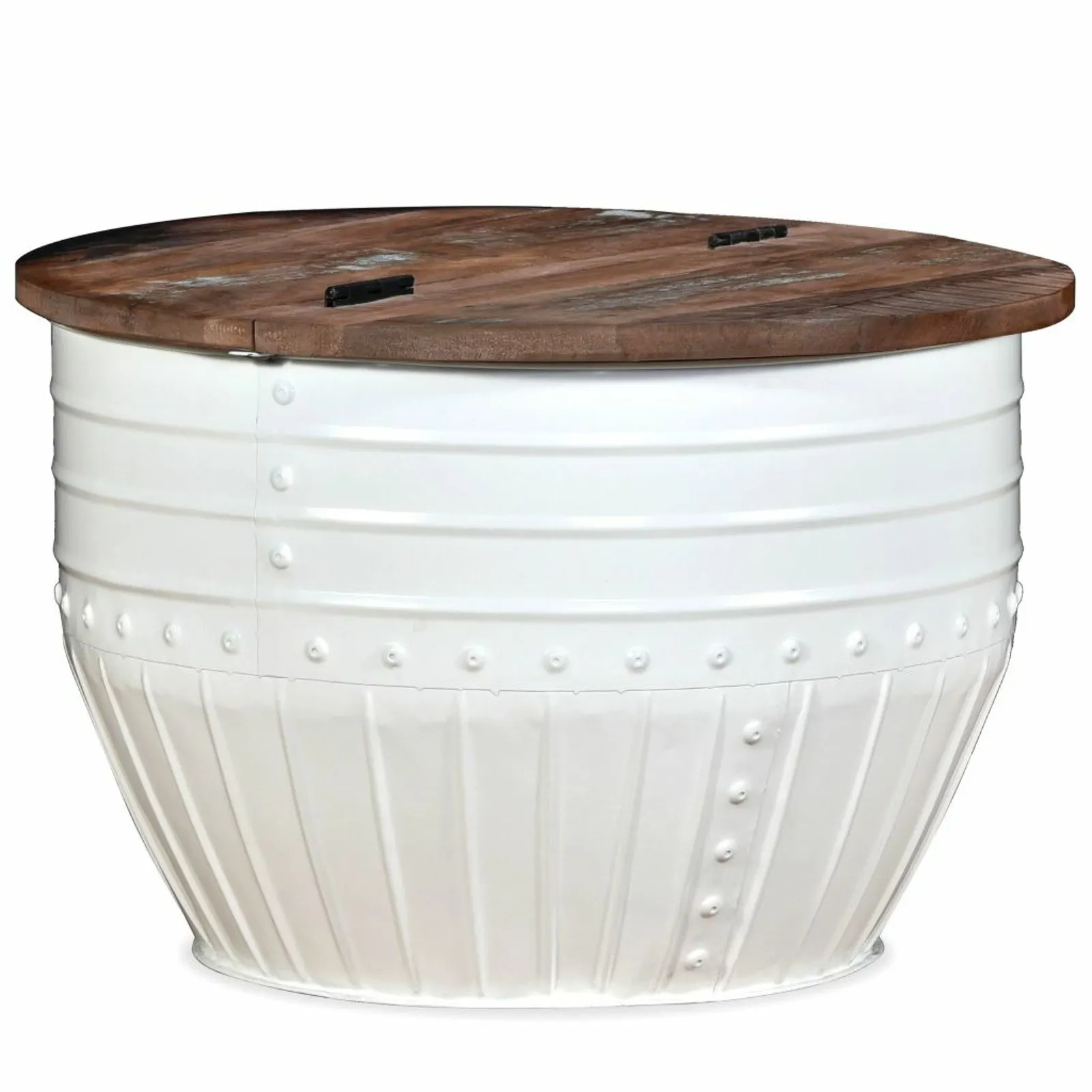 

Coffee Table Solid Reclaimed Wood White Barrel Shape