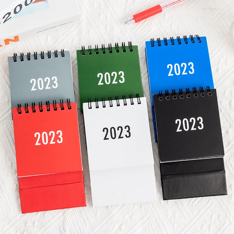 

Desk Calendar 2023 Solid Coil Dual Daily Weekly Planner with Stickers Kawaii Agenda Organizer Desktop Calendar Office Supplies
