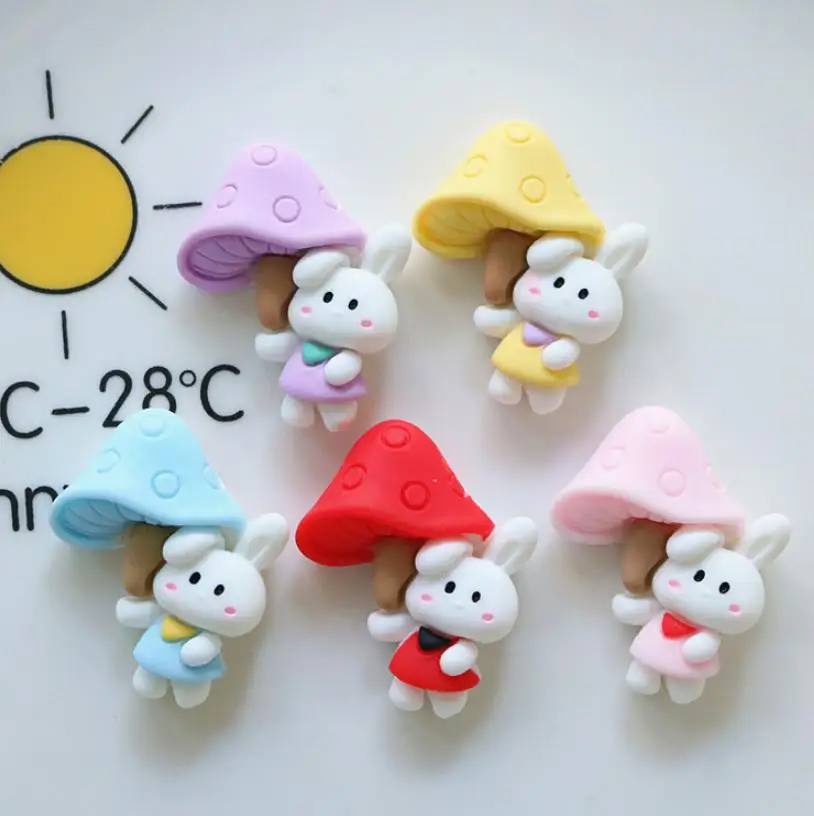 

100pcs Kawaii Simulation Cartoon Mushroom Rabbit Flatback Resin Cabochon DIY Kids Hair Bows Handmade Decor Accessories