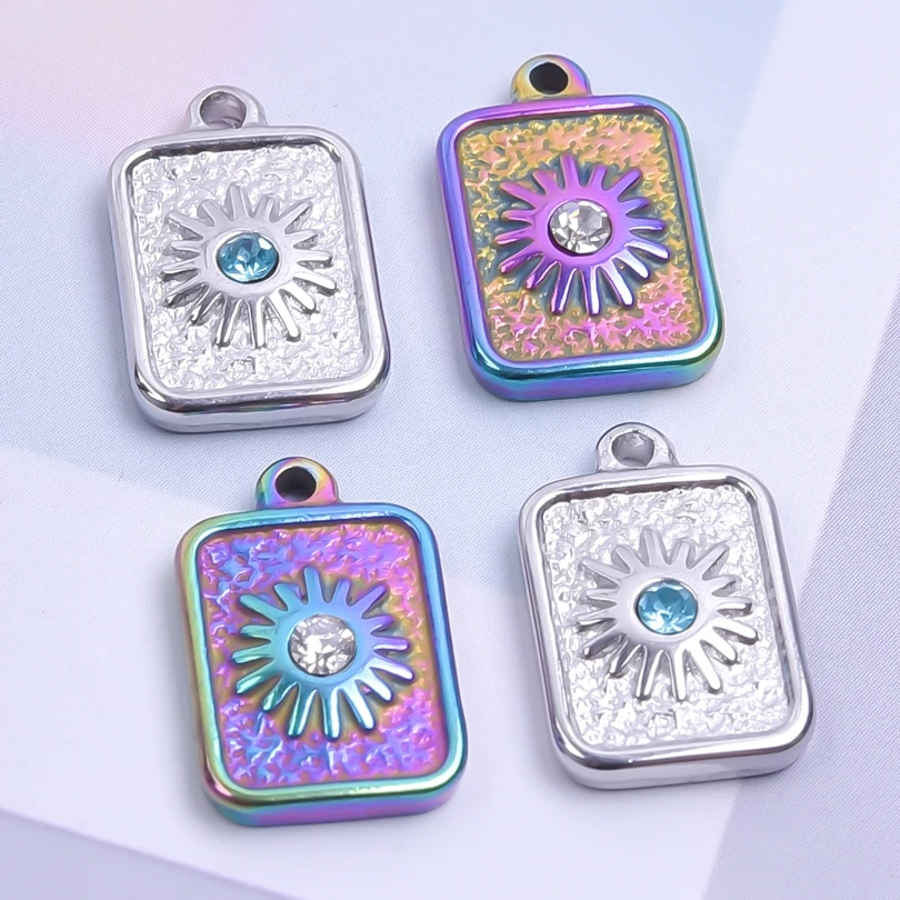 

5pcs Design Rectangle Sun Chrms For Jewelry Making Supplies Rainbow/Silver Color Stainless Steel Charm Pendant Breloque Material