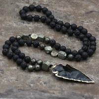 oaiite natural lava stone necklace arrow pendant necklaces for women men yoga mala bead jewelry stress anxiety relief gifts