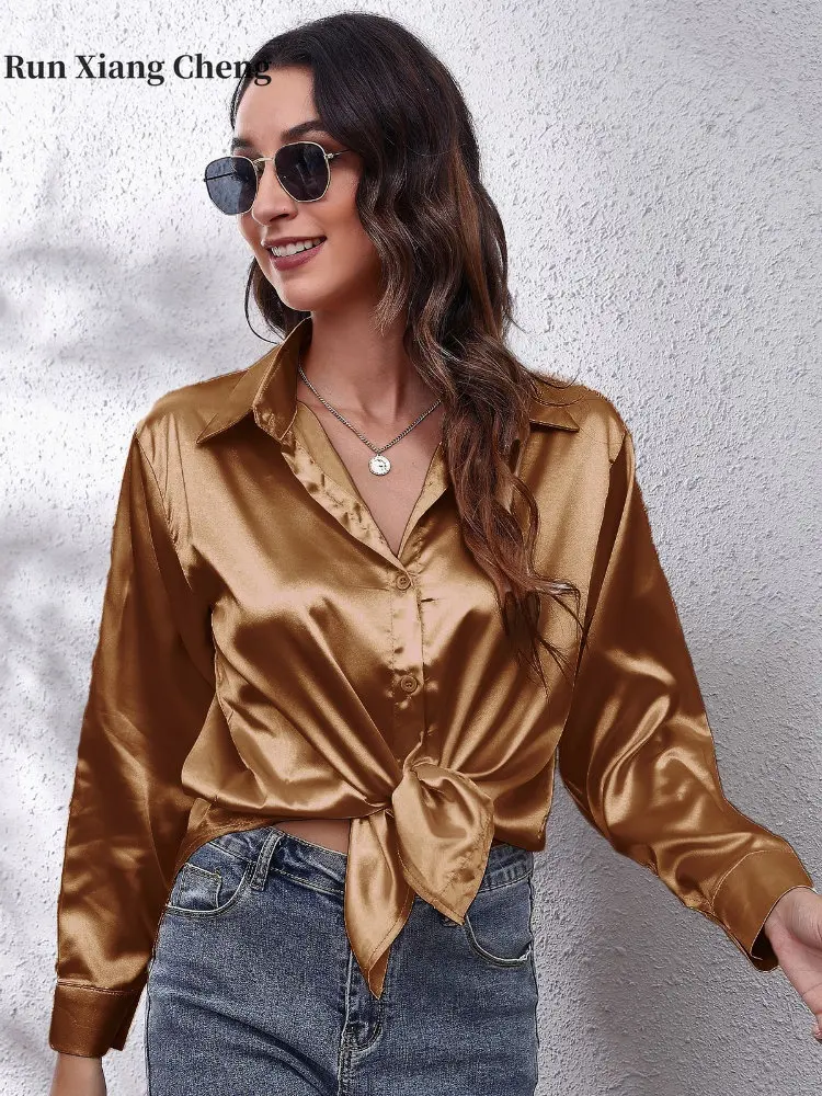 Women's Clothes Satin Shirt Spring and Autumn2022 New Style Elegant Imitation Silk Blouse Vintage Casual Style Fashion Loose Top