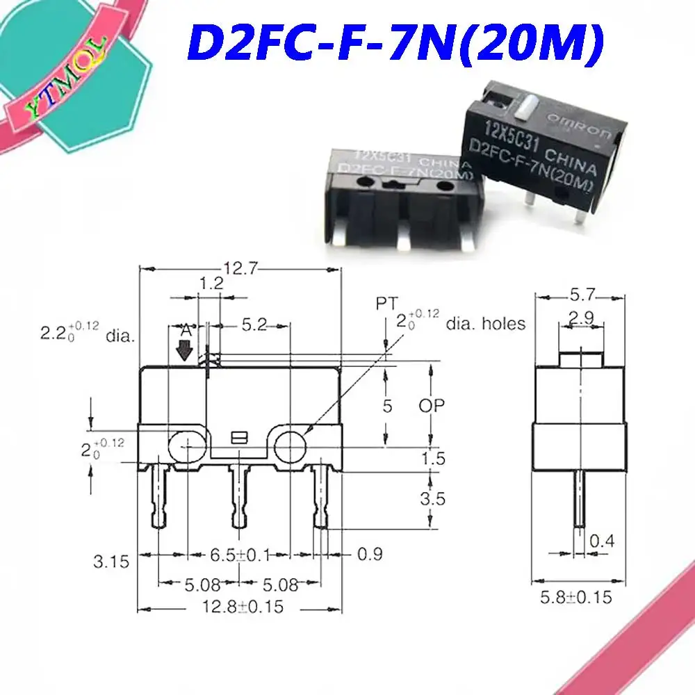 2Pcs Mouse Micro Switch D2FC-F-7N(20M) Mouse Button Fretting D2FC